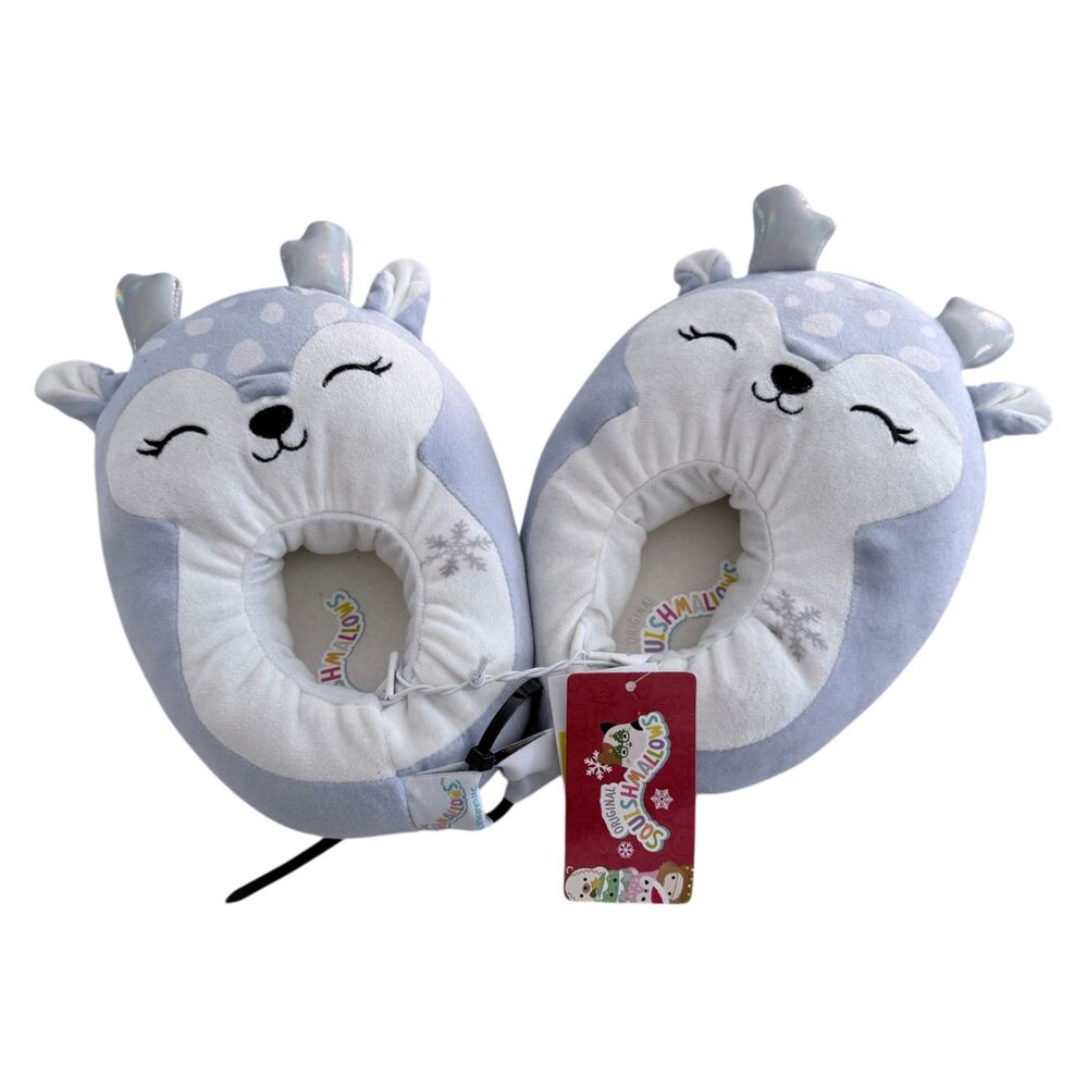 Squishmallows Deer Slip-On Slippers Light Blue White Kids Size 2-3 Cushioned NEW